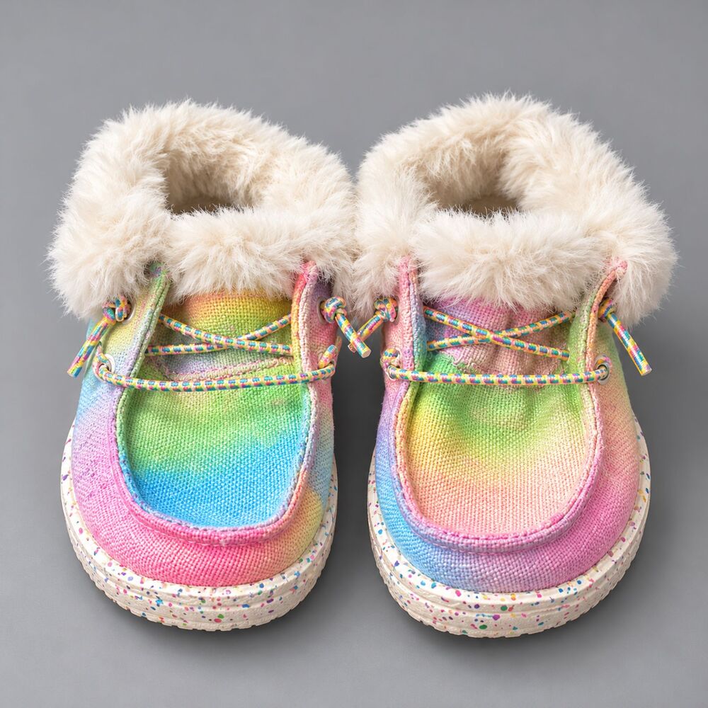 Hey Dude | Toddler Wendy Rainbow/Tie Dye Faux Fur Lined Shoes | Size 6